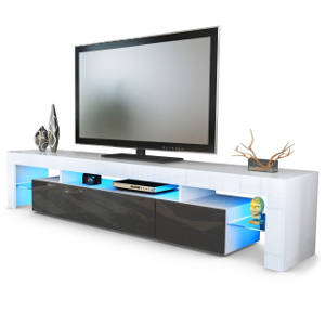 TV Board Lowboard Lima V2 in Weiß : Schwarz metallic Hochglanz